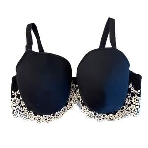 Wacoal Women's Bra Size 38DD Embrace Lace Contour Black w Ecru Trim Underwire Pa